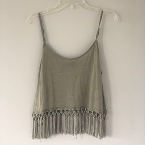 Forever 21 Fringe Cami Crop Top in Army Green